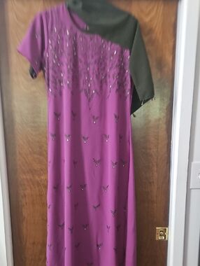 Violet Dress with Olive Wrap And Olive Sheer Pants Size S